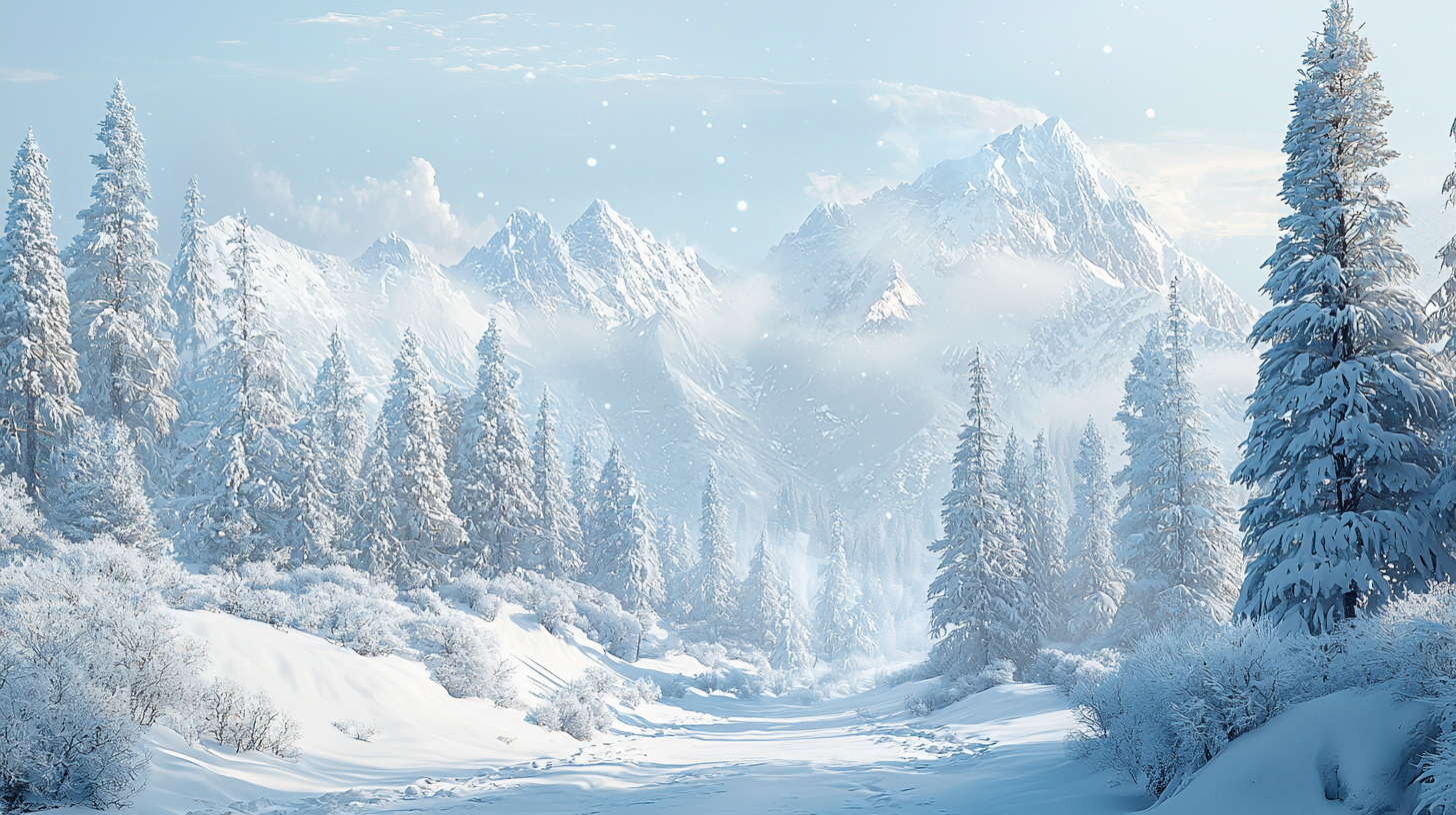 Peaceful winter scene of snowy mountain landscape.