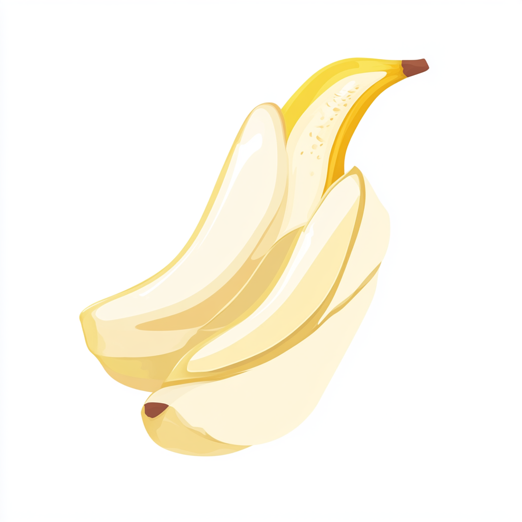 Peeled Banana with Glare, Cartoon Style, Flat View