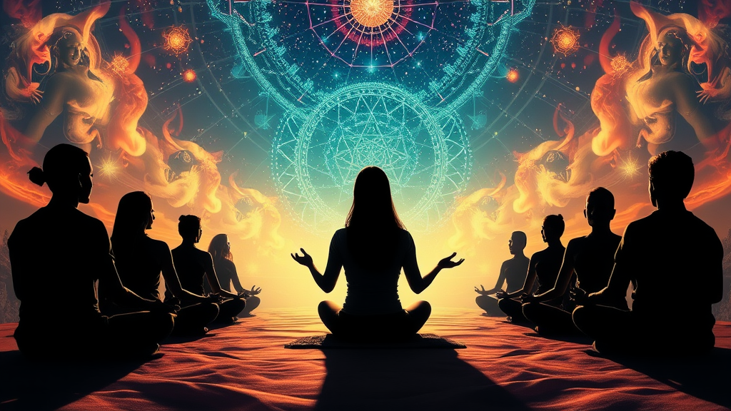 People Meditating, Embracing Universal Love and Consciousness
