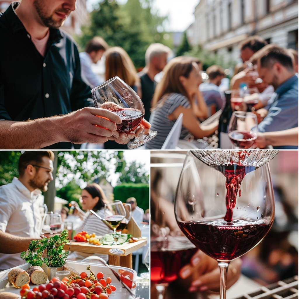 People in Wroclaw Poland making red wine together.