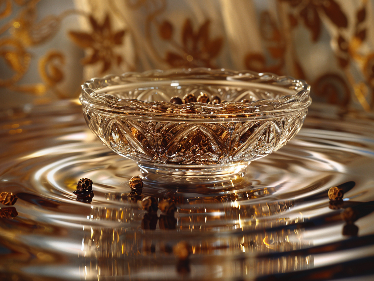 Peppercorns Floating in Glass Bowl under Natural Light