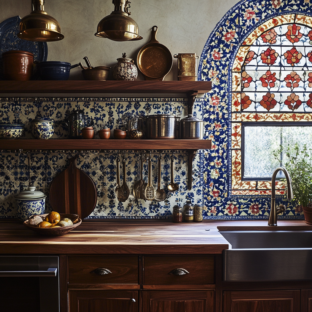 Persian Kitchen: Artistic Tiles, Rustic Charm, Warm Ambiance