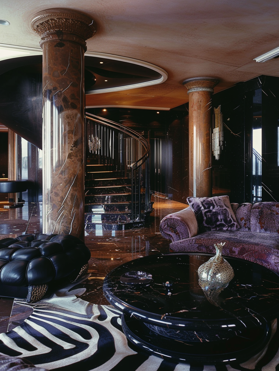 Photo of Art Deco living room with opulent details.