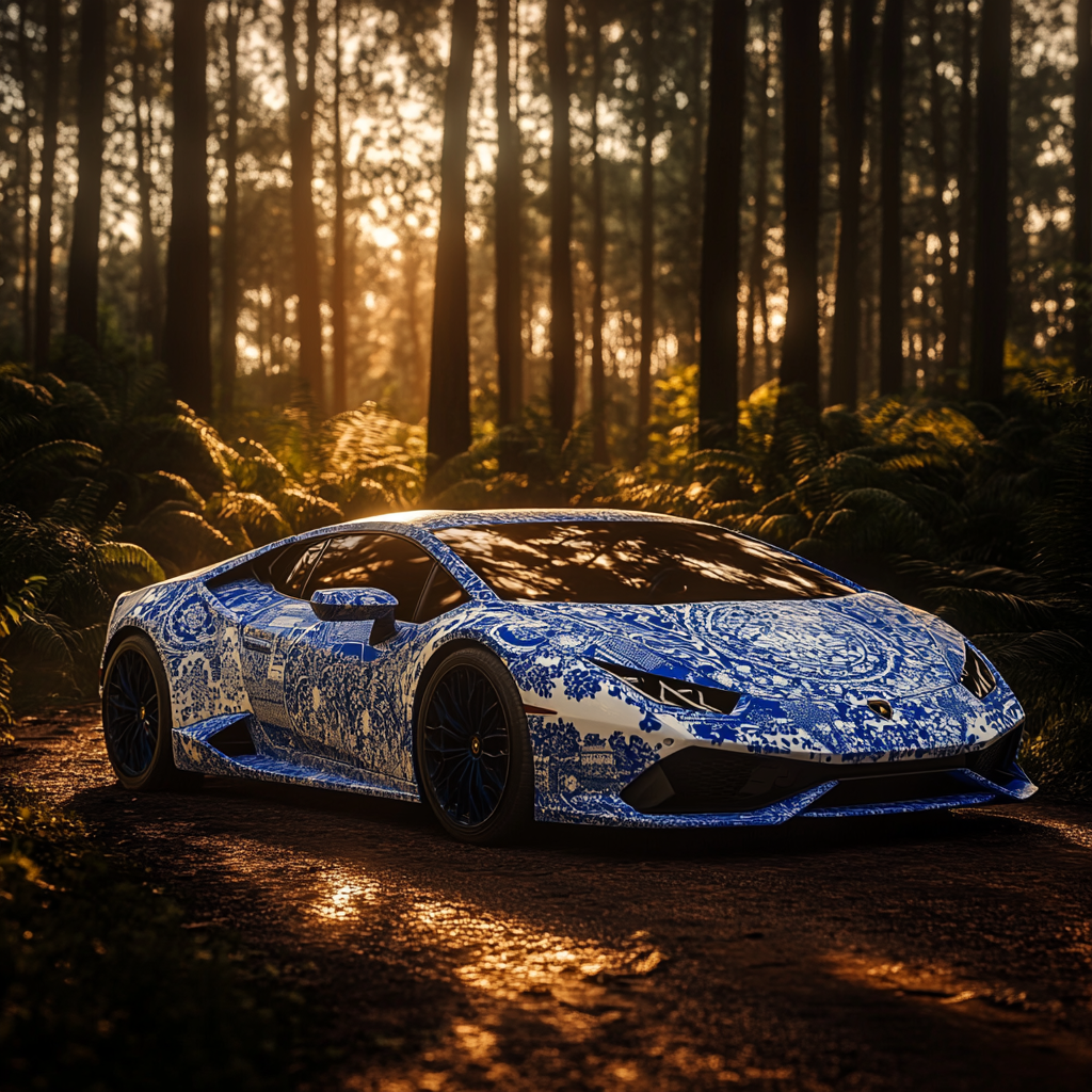 Photo of Lamborghini Huracan in forest with tile design.