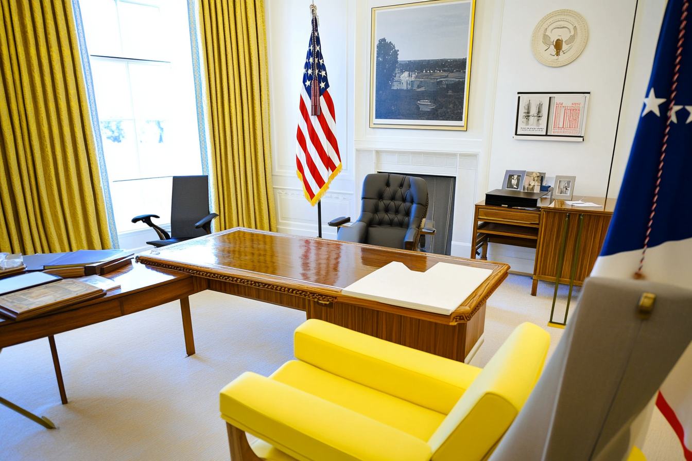 Photo of Oval Office with affordable IKEA furniture.