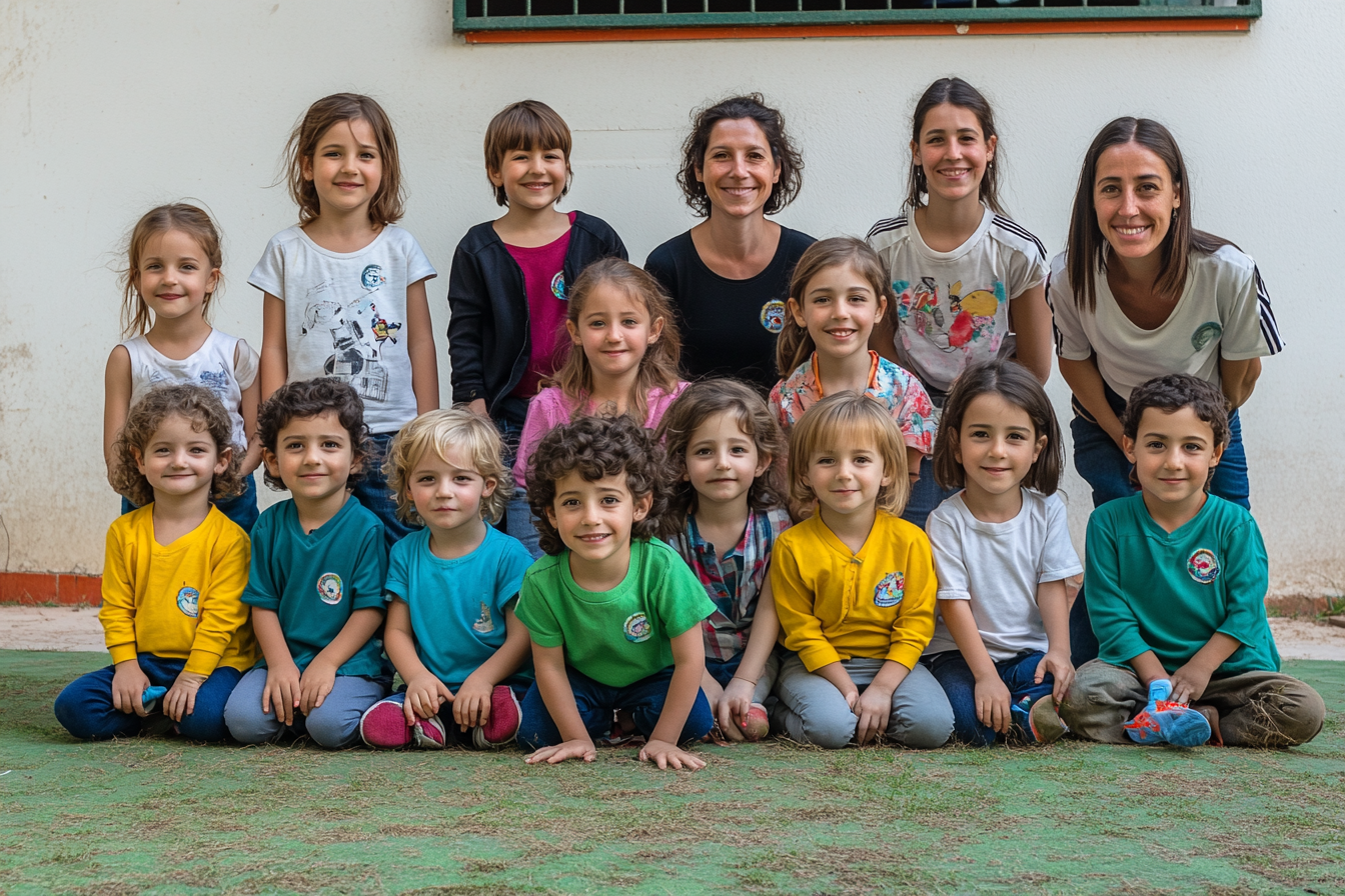 Photo of kindergarten children with teachers in formation.