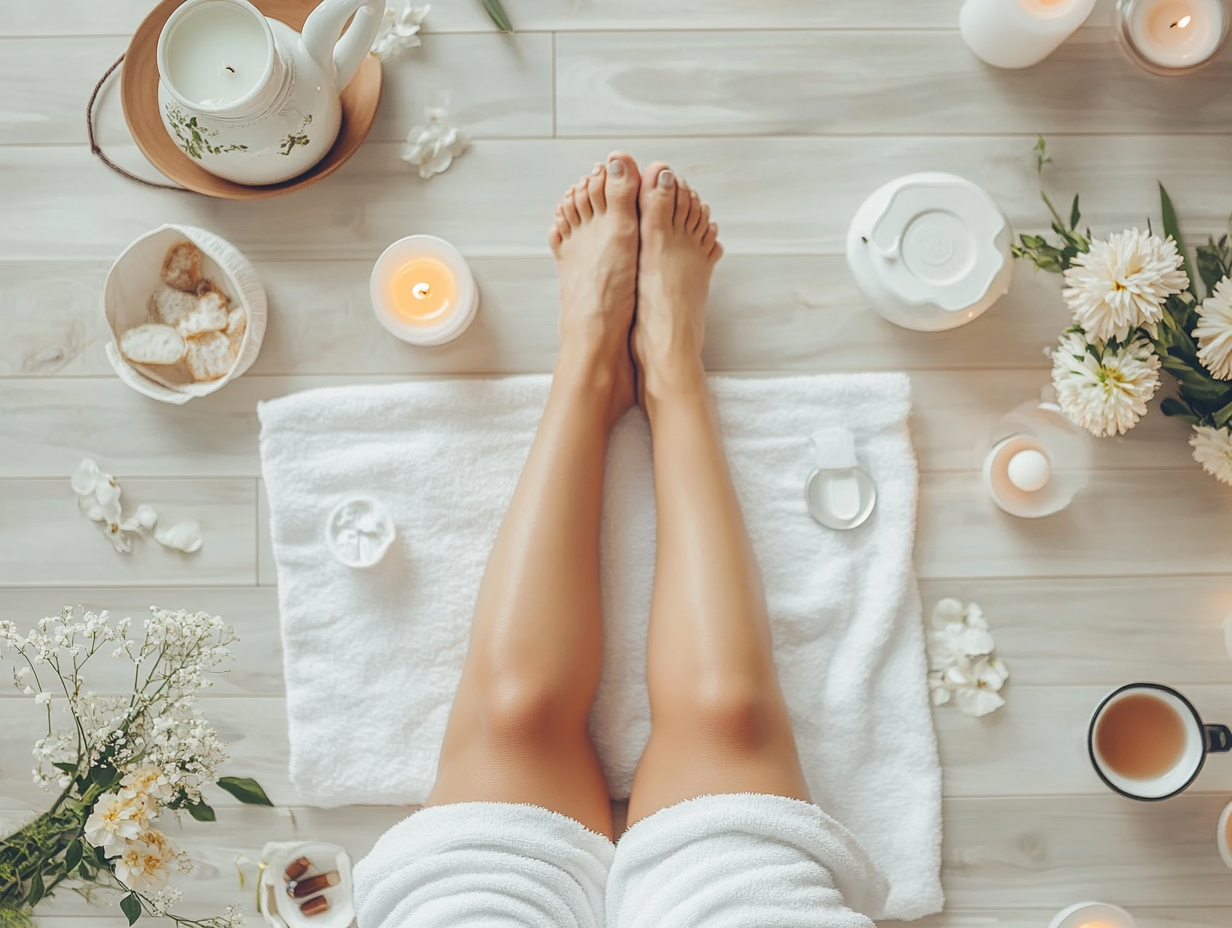 Photo of woman lying down at spa, relaxed mood.