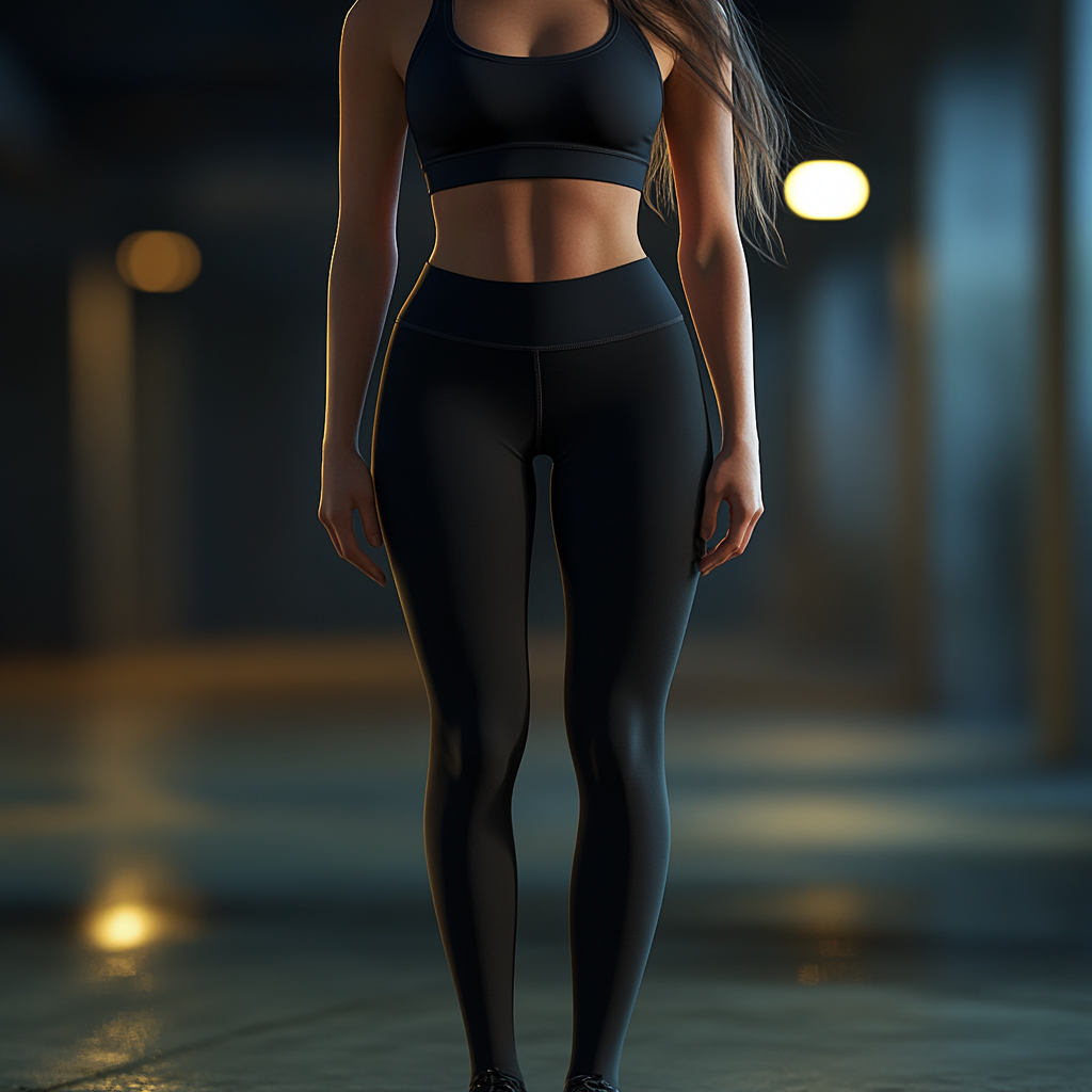 Photo shoot of women's black leggings in HD.