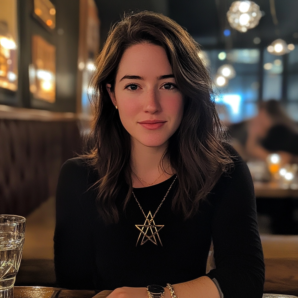 Photograph of Rachel with Star of David necklace.