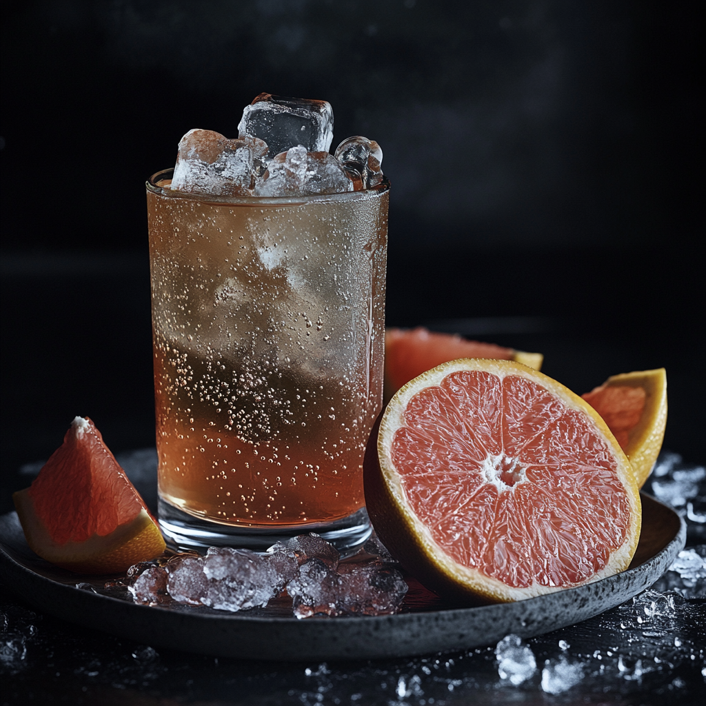 Photographer documents grapefruit tea with iced aesthetic decoration.