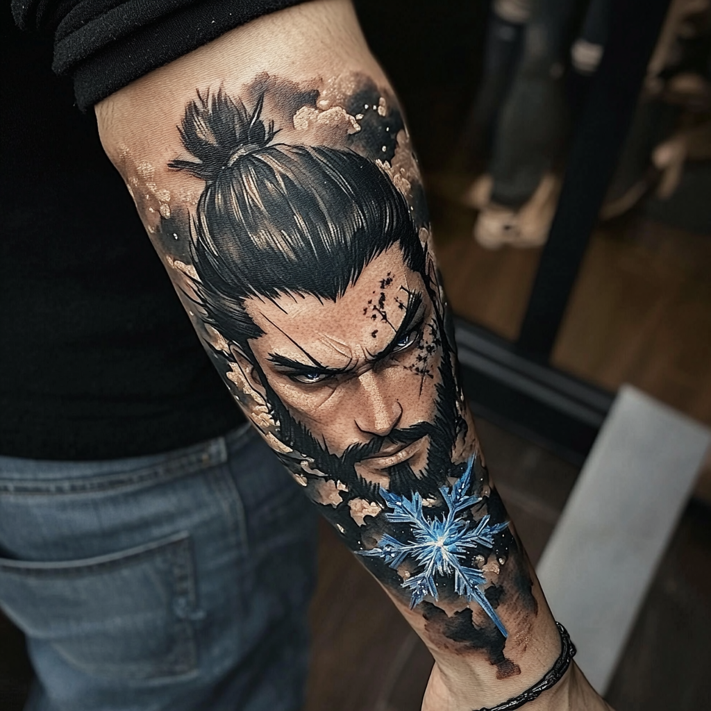 Photorealistic Hanzo Overwatch Tattoo on Caucasian Forearm