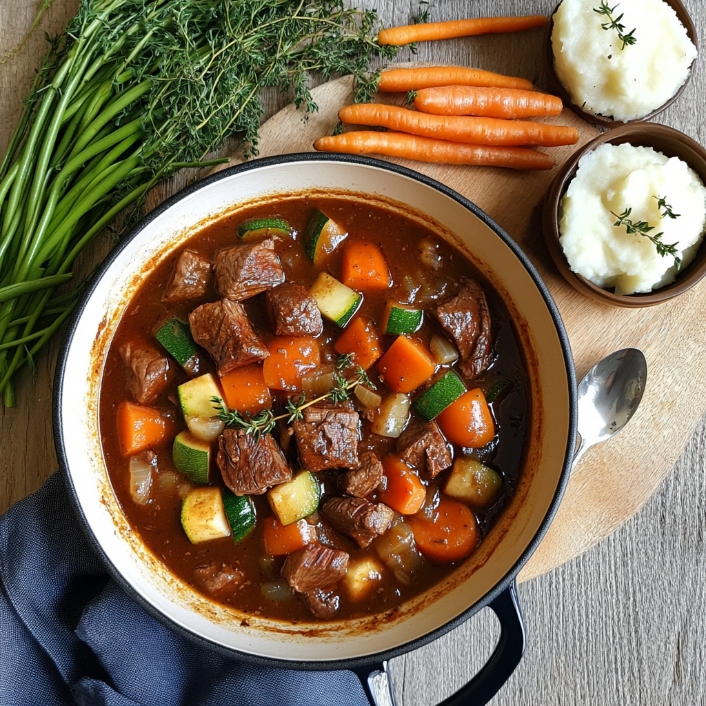 Photorealistic food photography image: Summer Venison Stew