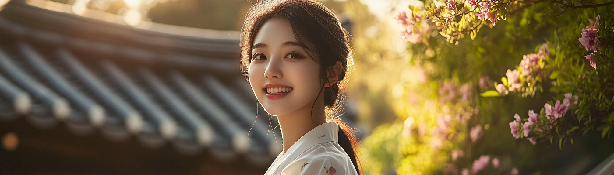 Photorealistic image of young Korean woman with glowing skin.