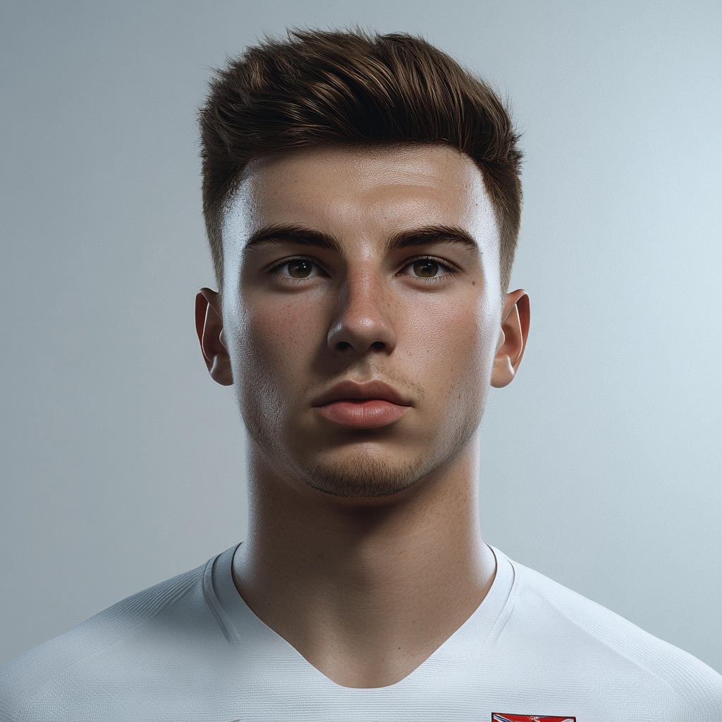 Photorealistic portrait of 20-year-old English football player.