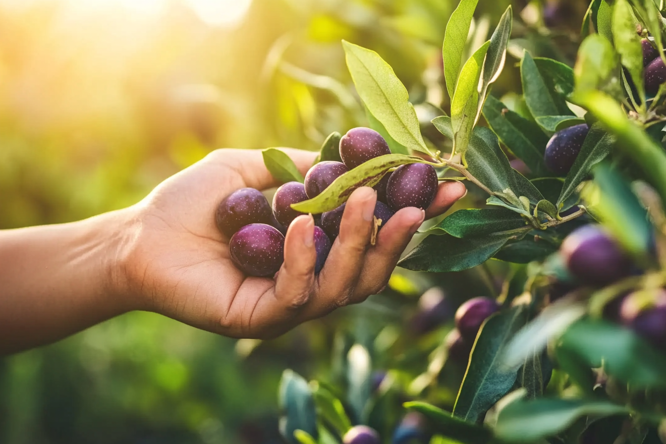 Picking Green and Purple Olives From Branches