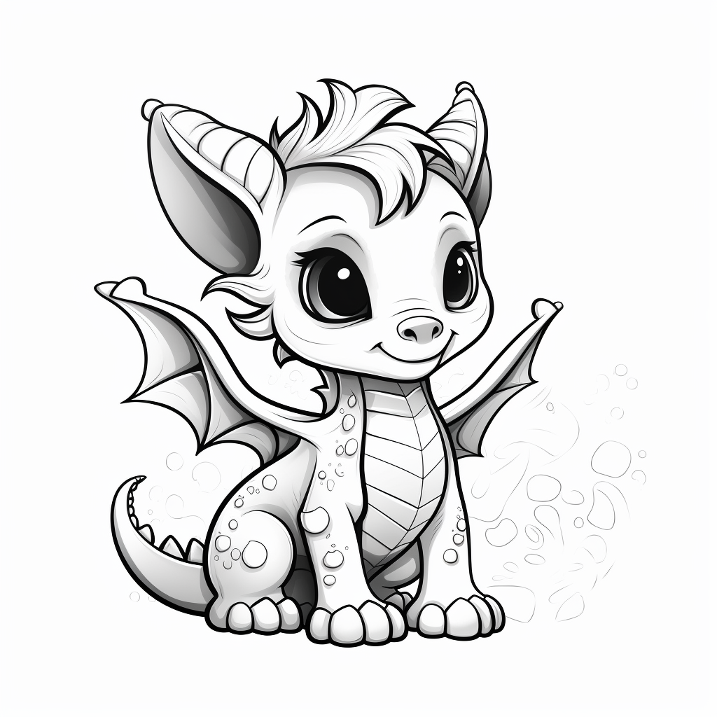 Picture of kawaii little dragon in greyscale style.