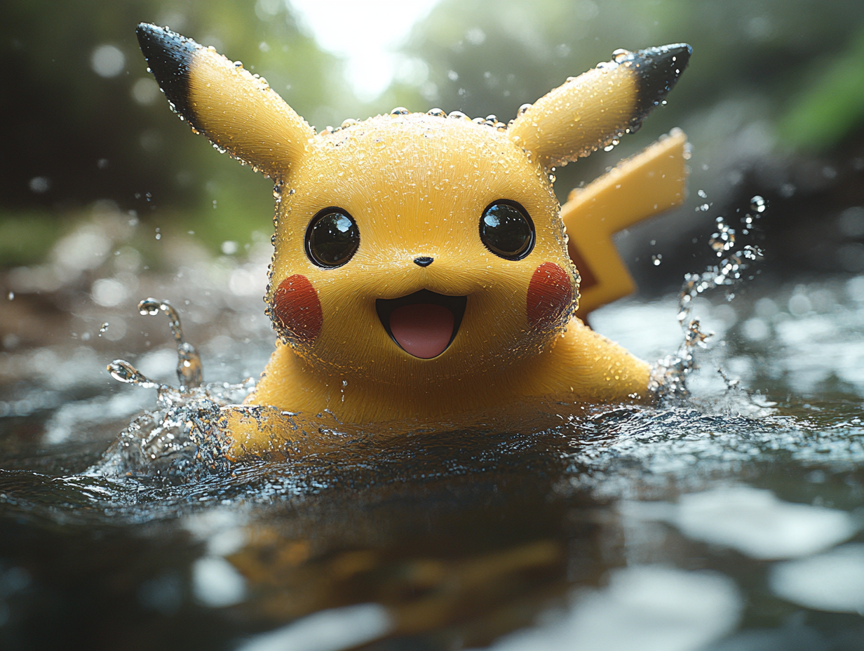 Pikachu swimming with cute posture in water