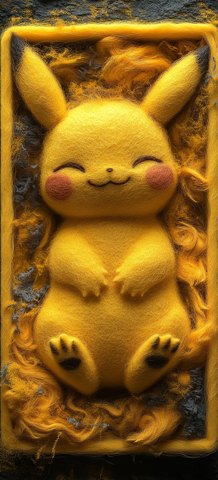 Pikachu with smile and eyes closed in yellow style.