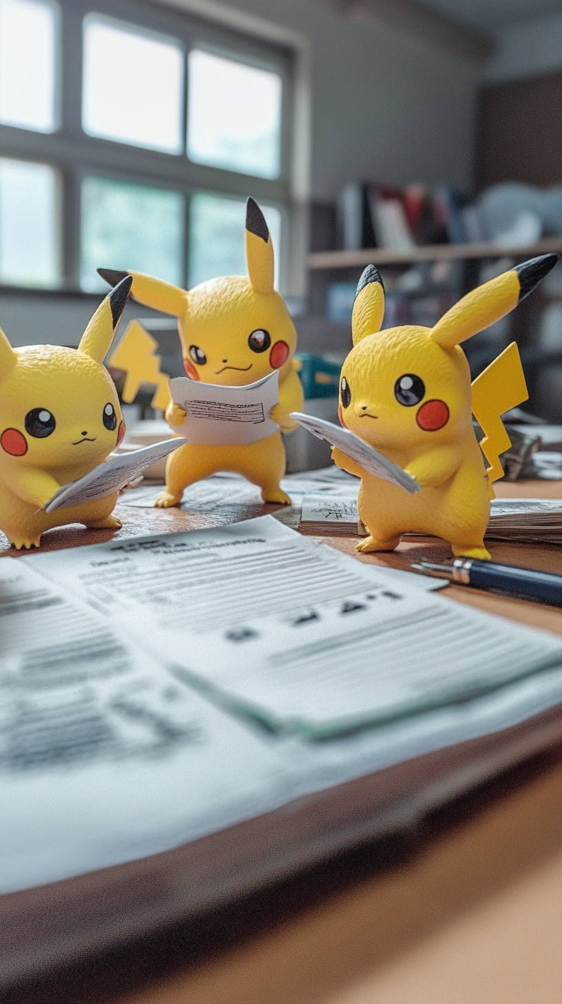 Pikachus studying together in college classroom diorama.