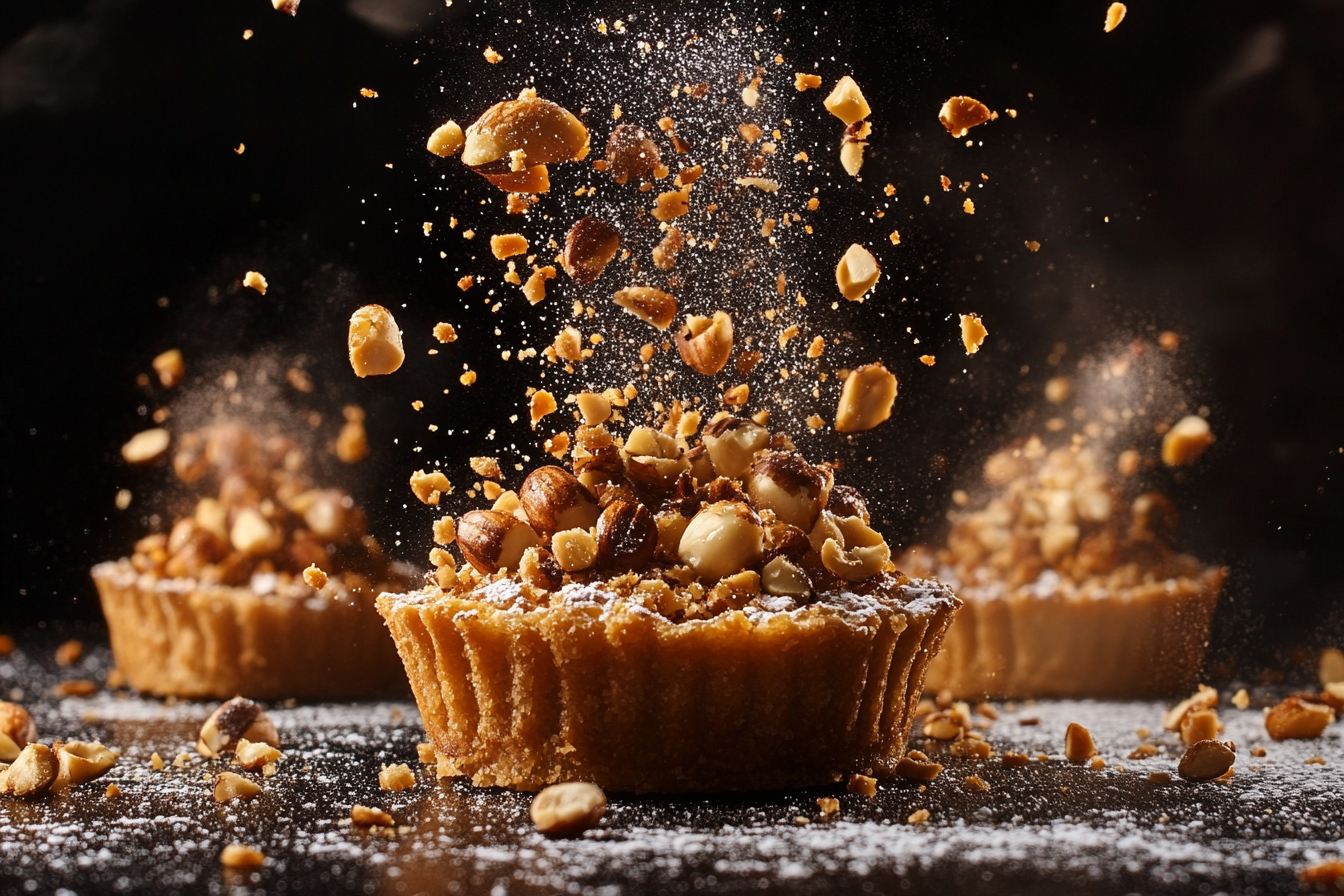 Pili nuts explosion surrounds delicious pili tart advert.