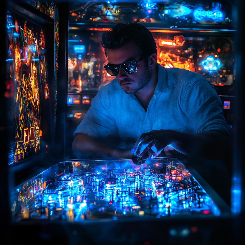 Pinball Machine Player in Cinematic Action Pose