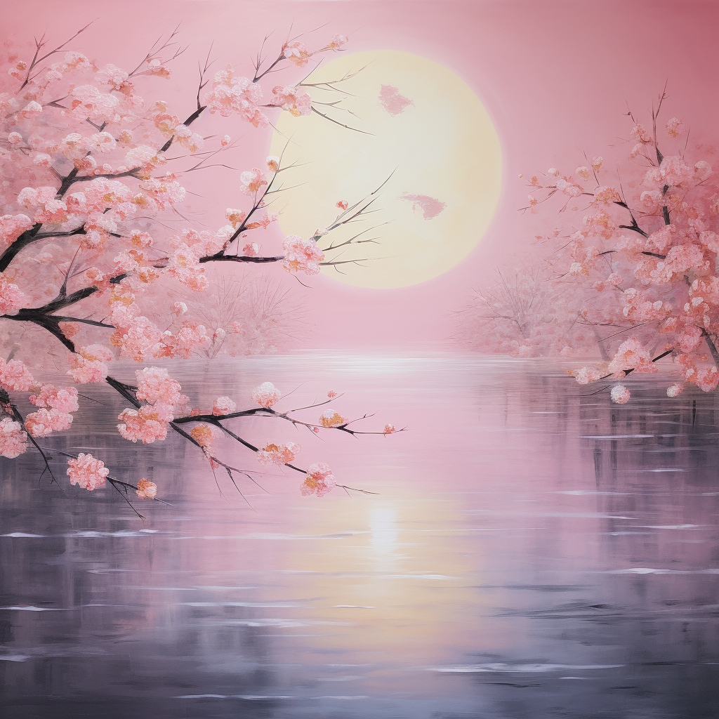 Pink Sakura Petals Falling Around Moonlit Waters