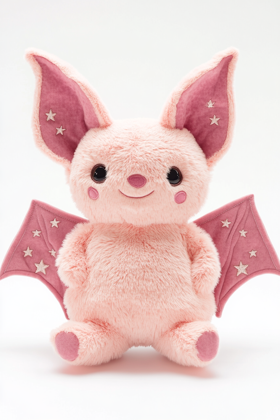 Pink bat plush toy with stars, kawaiipunk style 