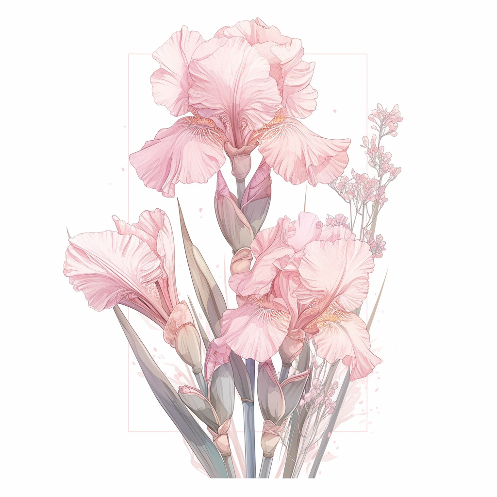 Pink single iris flower logo style design on white.