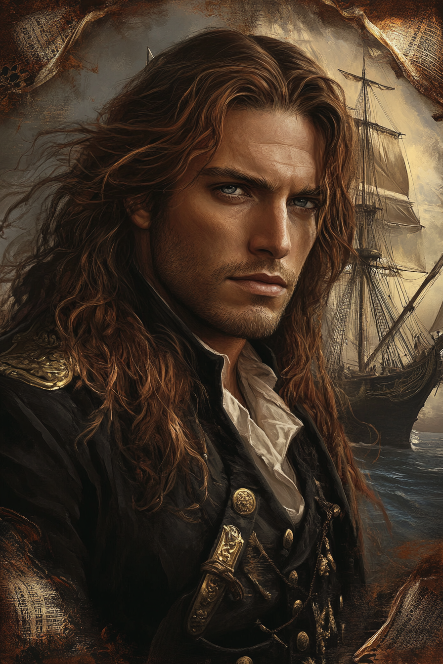 Pirate Romance: Handsome Pirate on French Ship Adventure.