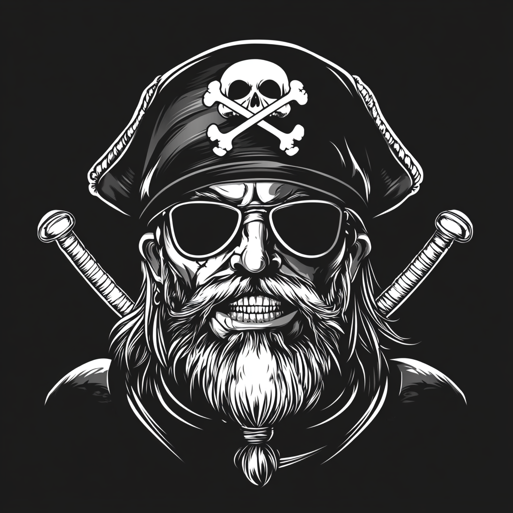 Pirate in Eye Patch & Football Helmet with Crossed Swords, Vector Art