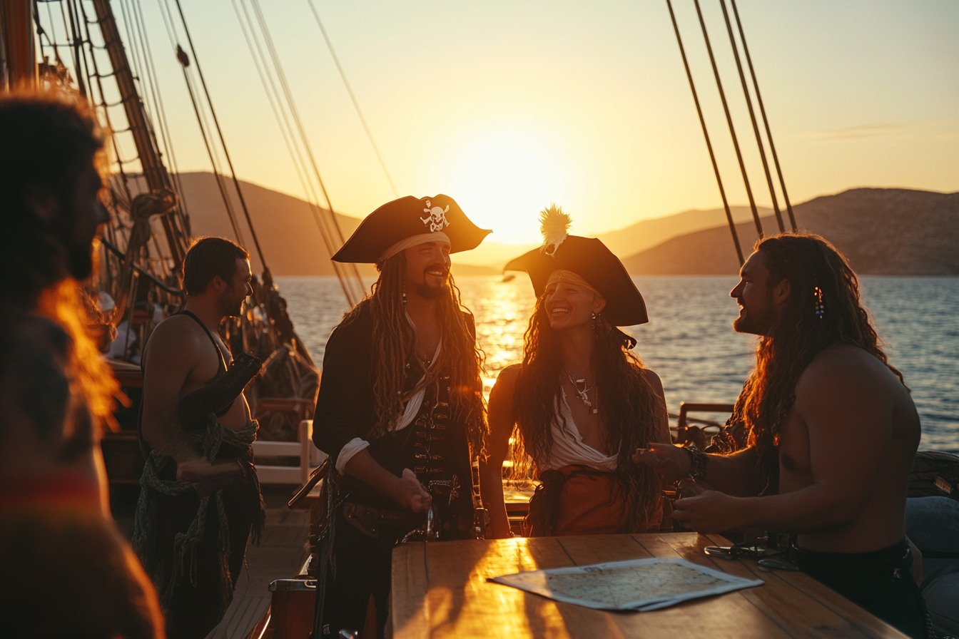 Pirate theme yacht charter with treasure hunt activity on Greek islands.