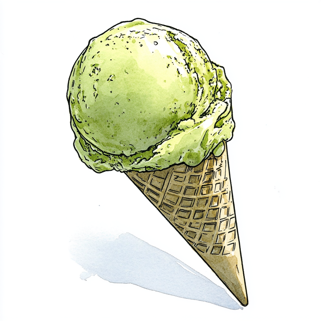 Pistachio ice cream with watercolor, drawn loosely