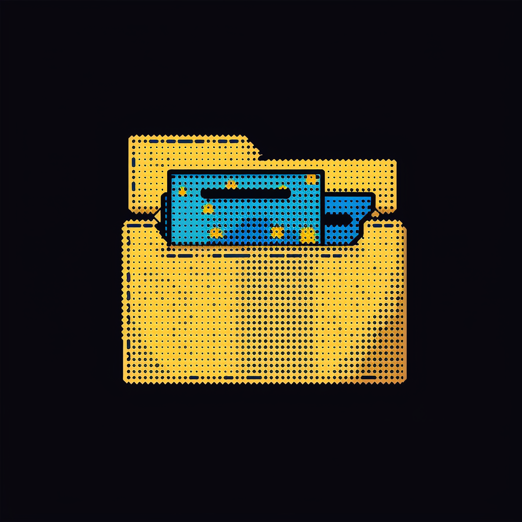 Pixel art yellow folder with blue chart, 32x32 pixels