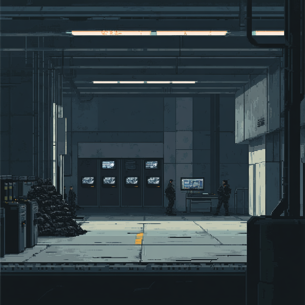 Pixelated Nintendo DS art of District 13 underground rebellion HQ.