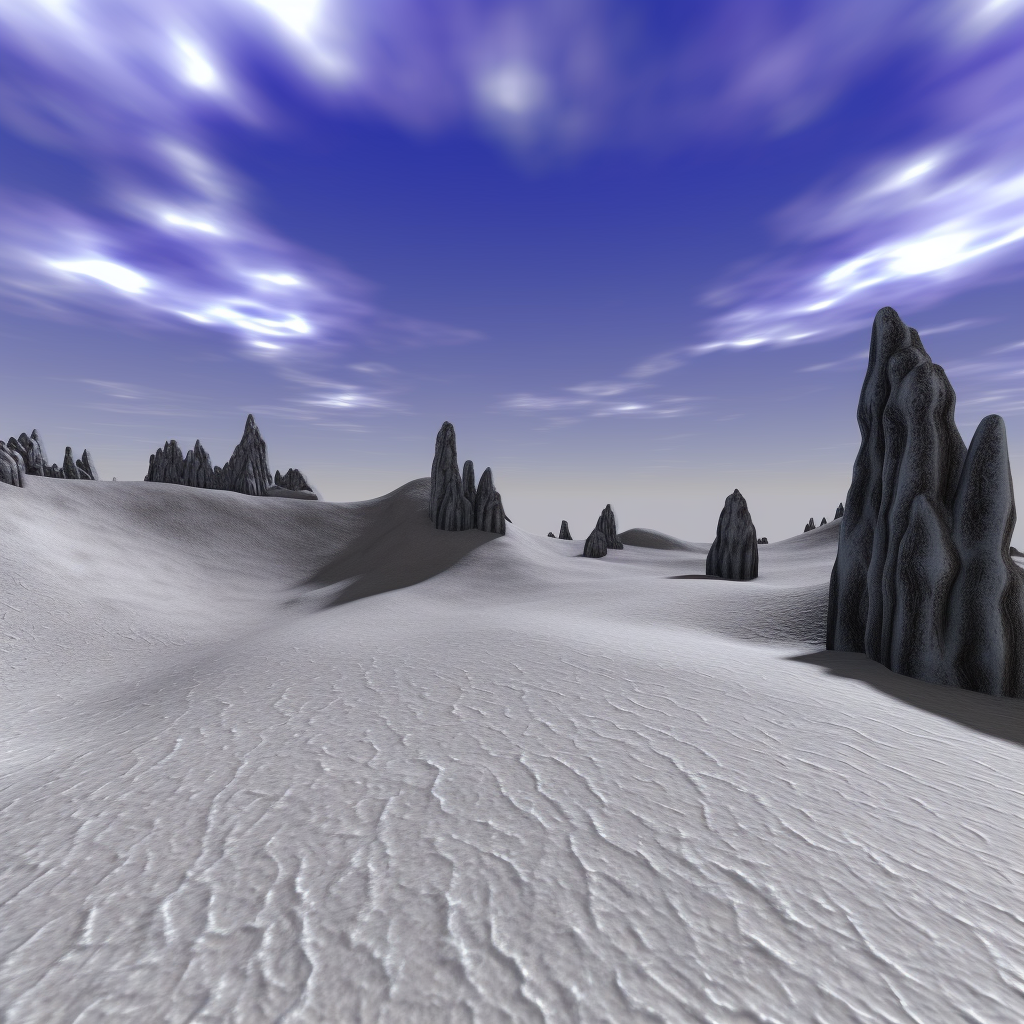 Pixelated glitchart of white desert landscape, no clouds in sky.