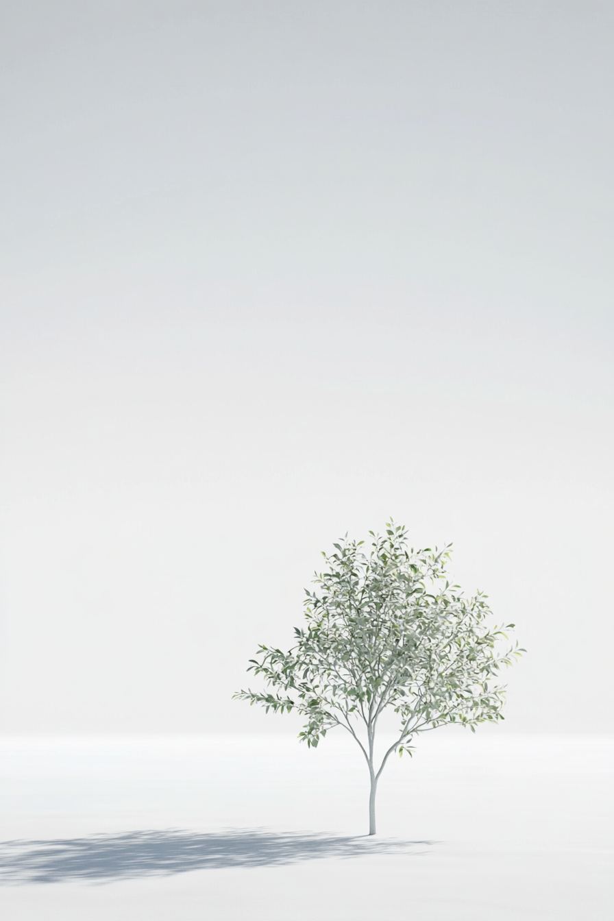 Plastic sapling in empty space, elegant with wavy trunk.