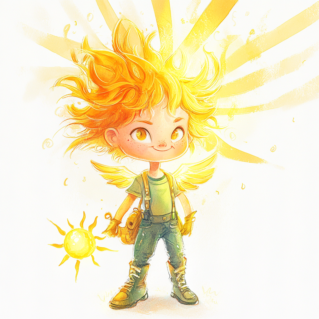 Playful Golden Boy with Futuristic Adventure Outfit