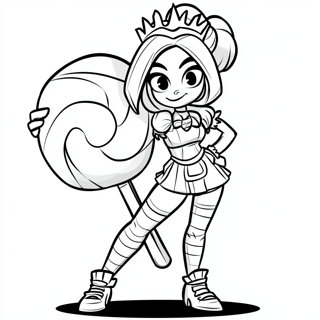 Playful Mandy with lollipop weapon in bold drawing