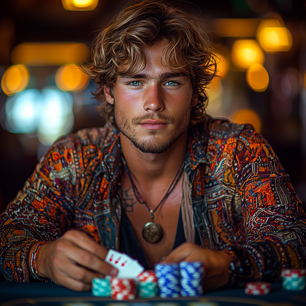 Playful Poker Night with Trendy Young Man