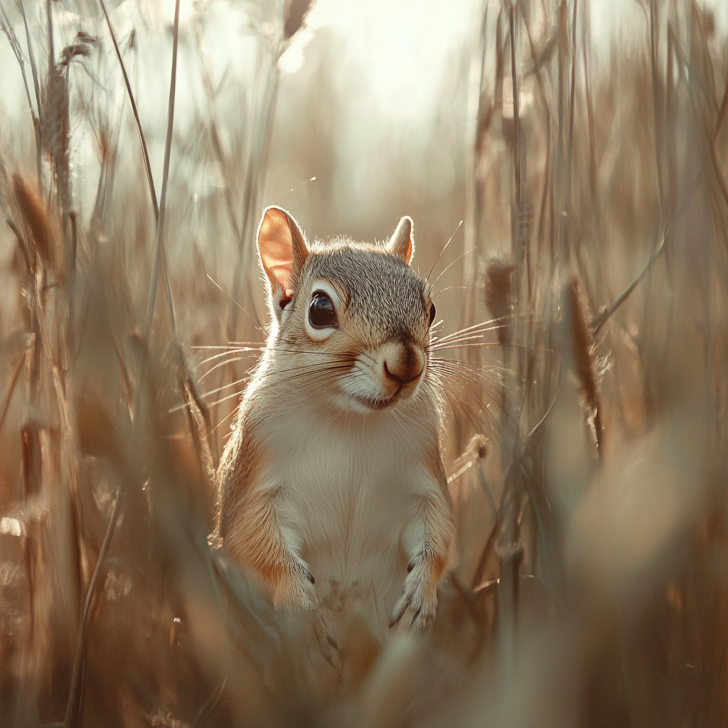 Playful Squirrel Peekaboo in Tall Grasses - Pixar Inspired UHD Photo