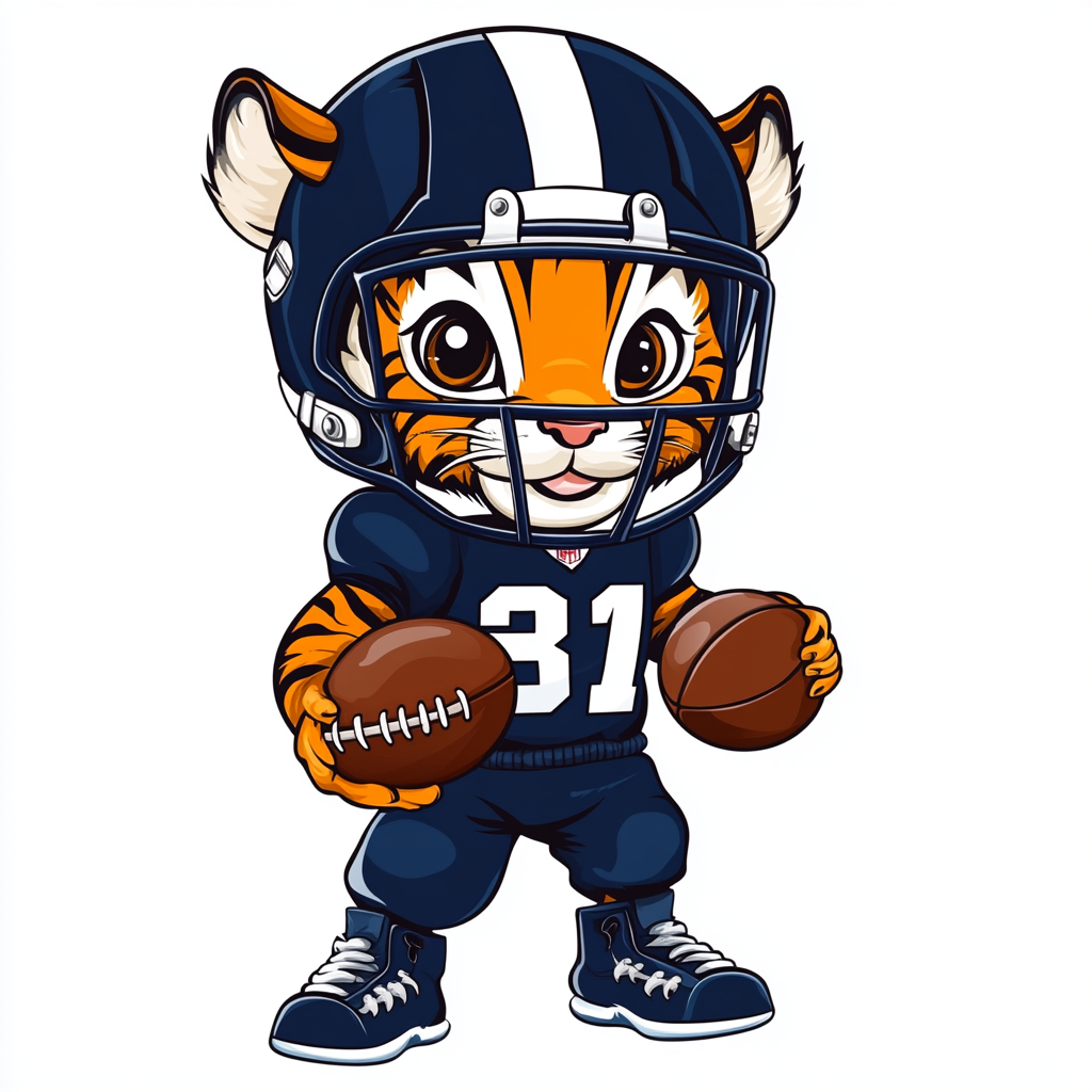 Playful Tiger Cub in 80s Football Gear