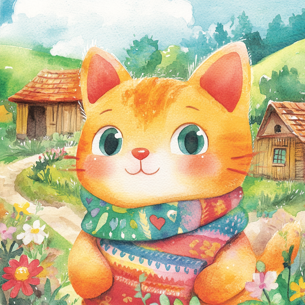 Playful Watercolor Cat in Romanian Countryside