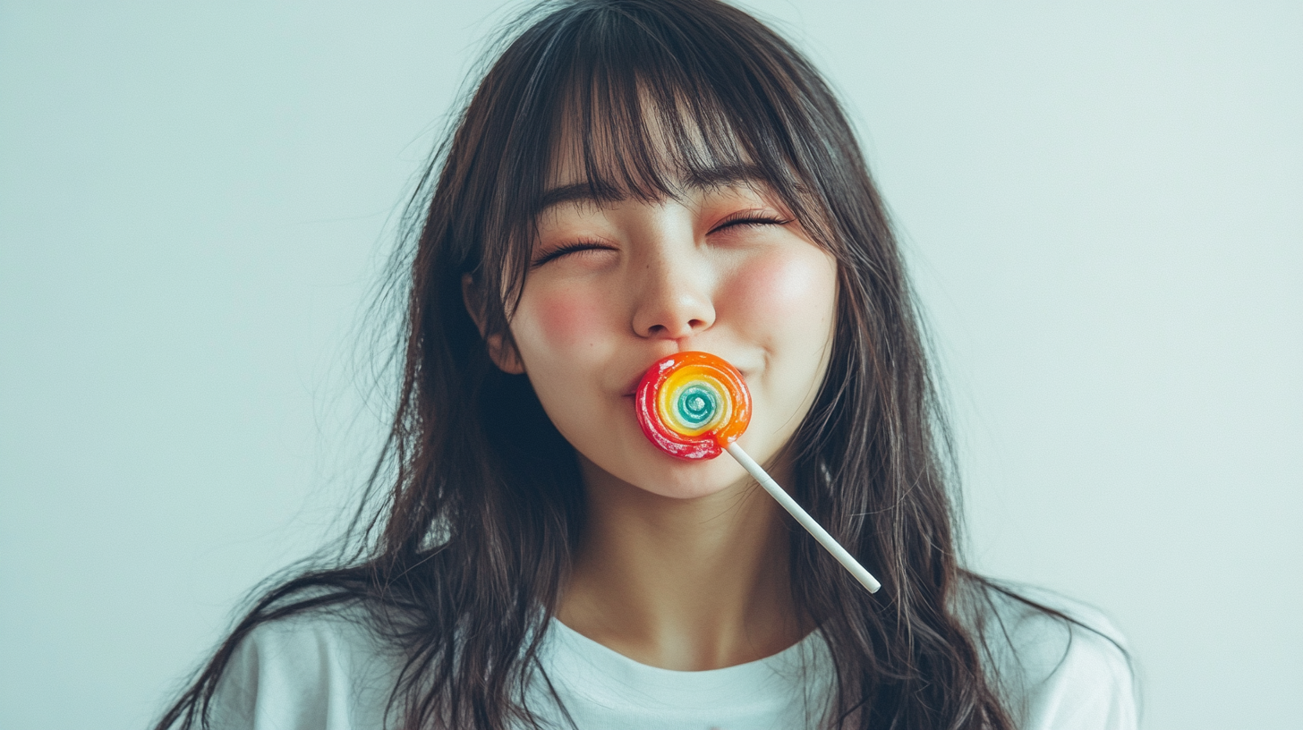 Playful Young Woman Winking with Lollipop-- Realistic Portrait