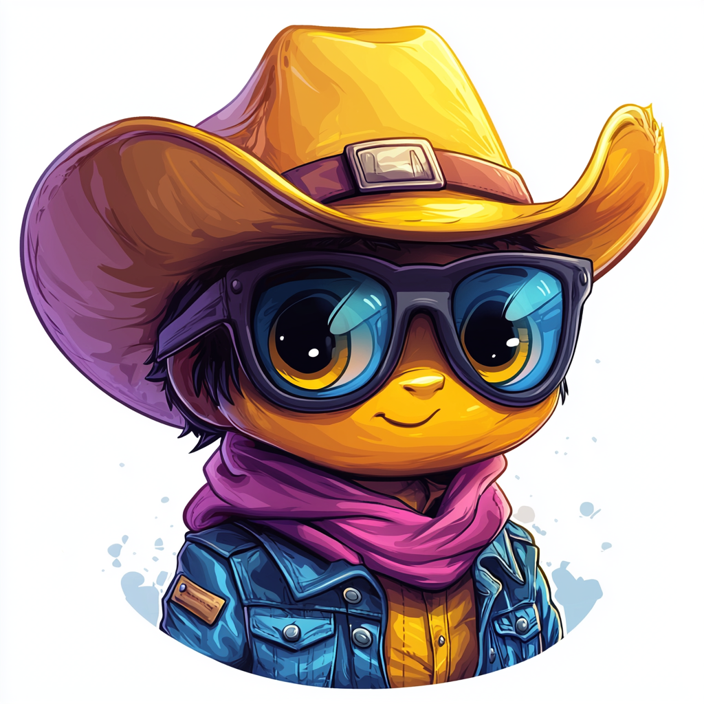 Playful cowboy cartoon with vibrant colors and big eyes