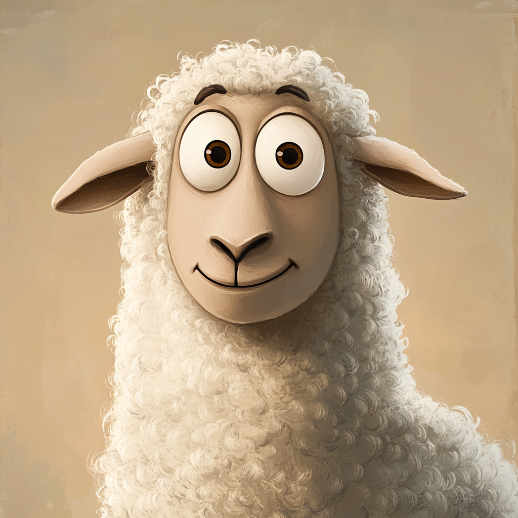 Playful sheep character with fluffy wool and big eyes