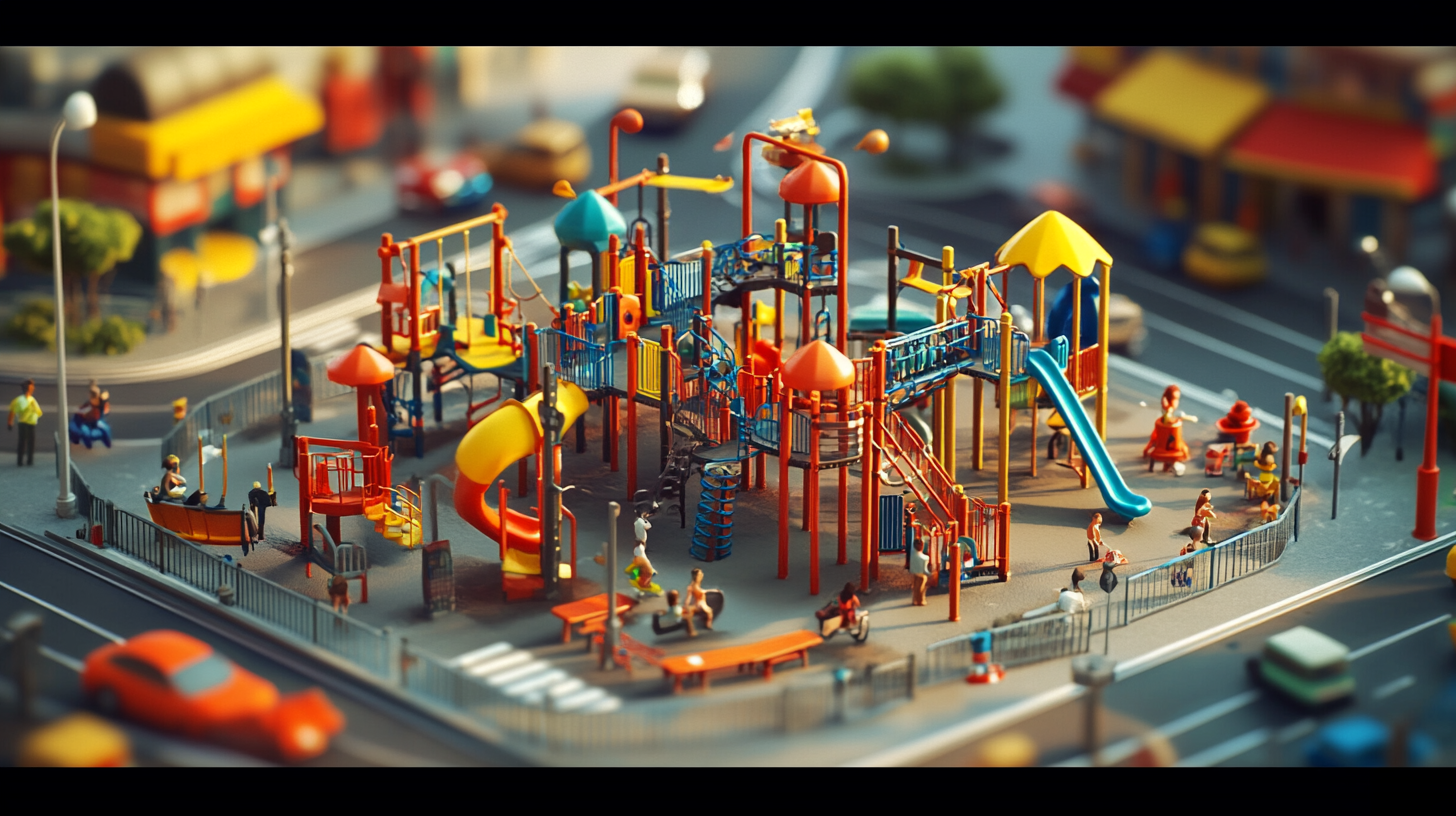 Playground in Busy City with Colorful Jungle Gym