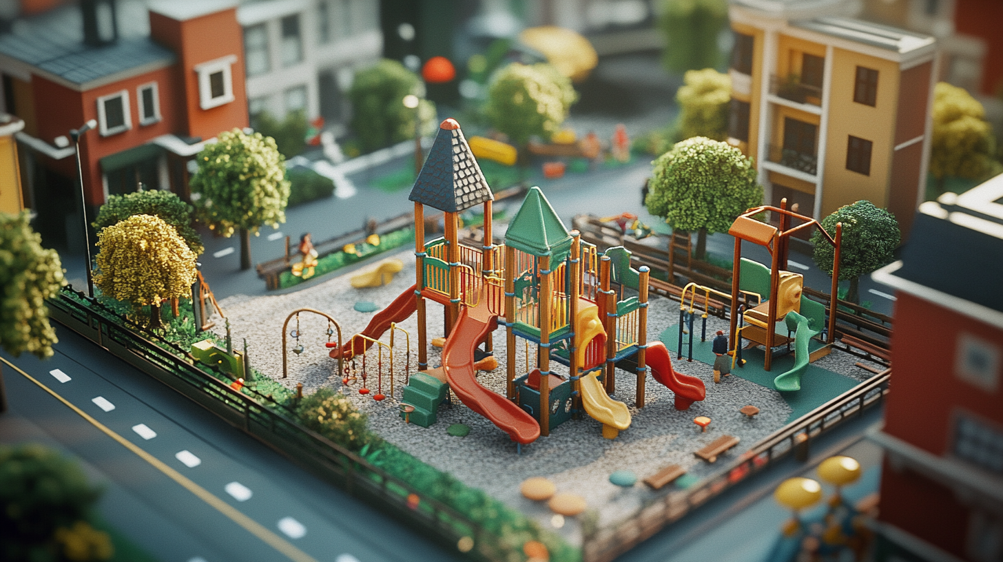 Playground model city scene with vintage colors