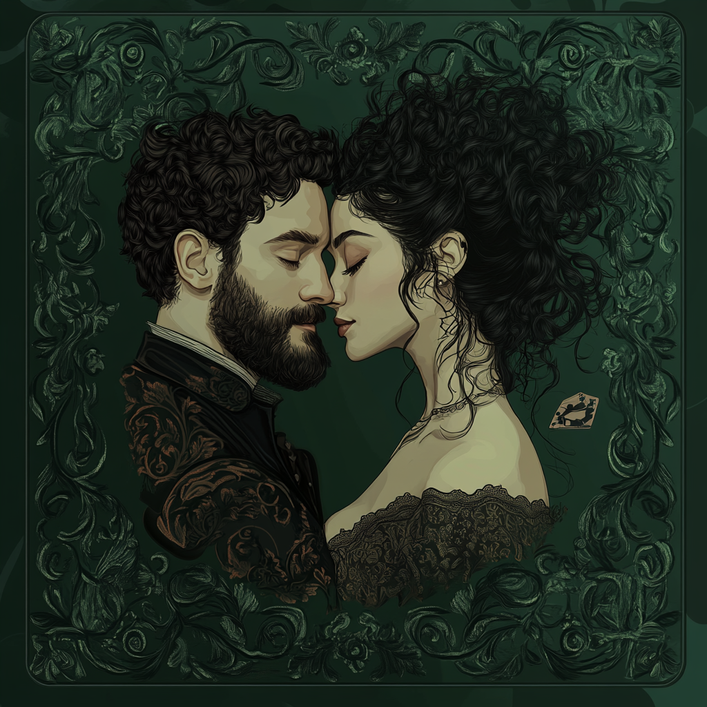 Playing card style design featuring romantic couple.