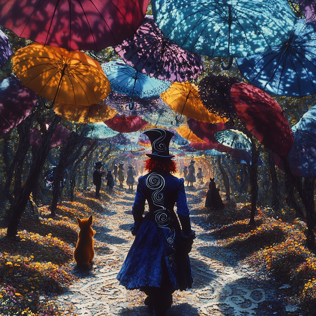 Point of view image shows Mad Hatter character.