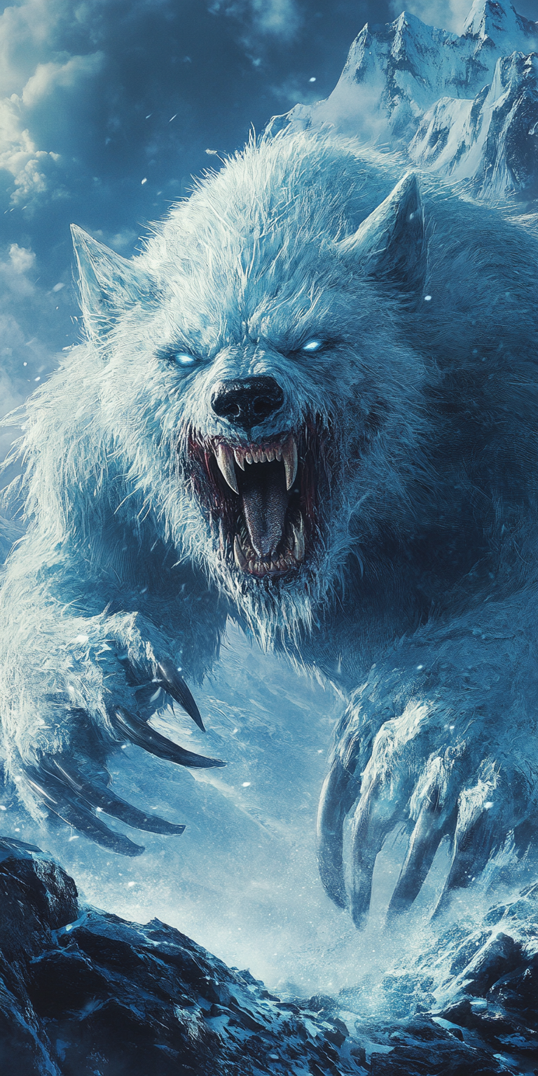 Polar Bear and Bat Monster on Icy Terrain